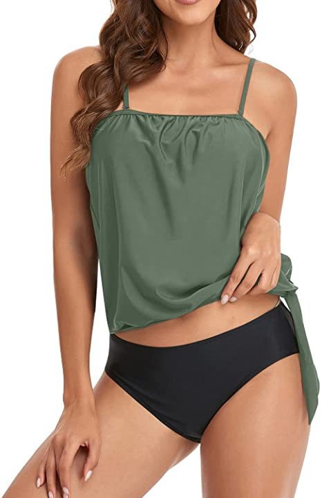 Tops - تانكيني نسائي، بيكيني بتصميم قصير، بحمالات