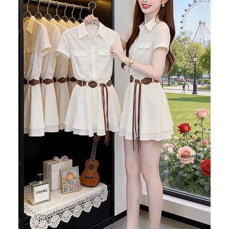 Korean Style A Line Shirt Dress - فستان قميص بأكمام قصيرة على الطراز