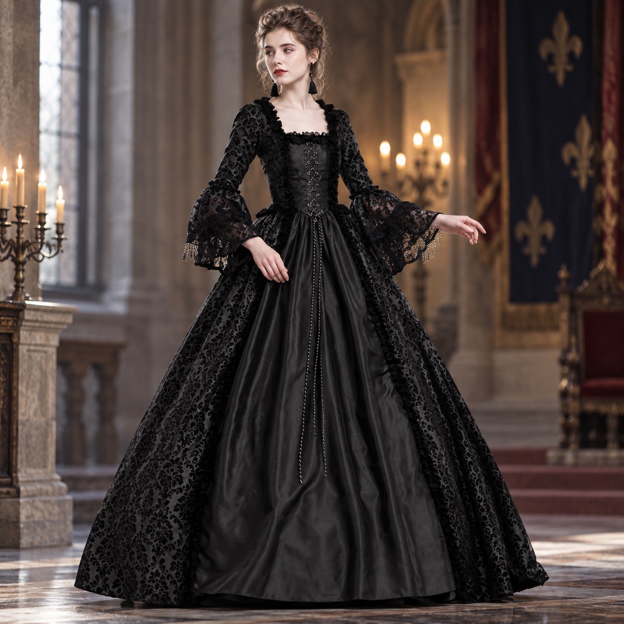 Dresses - فستان ماكسي بأكمام واسعة بتصميم ريترو