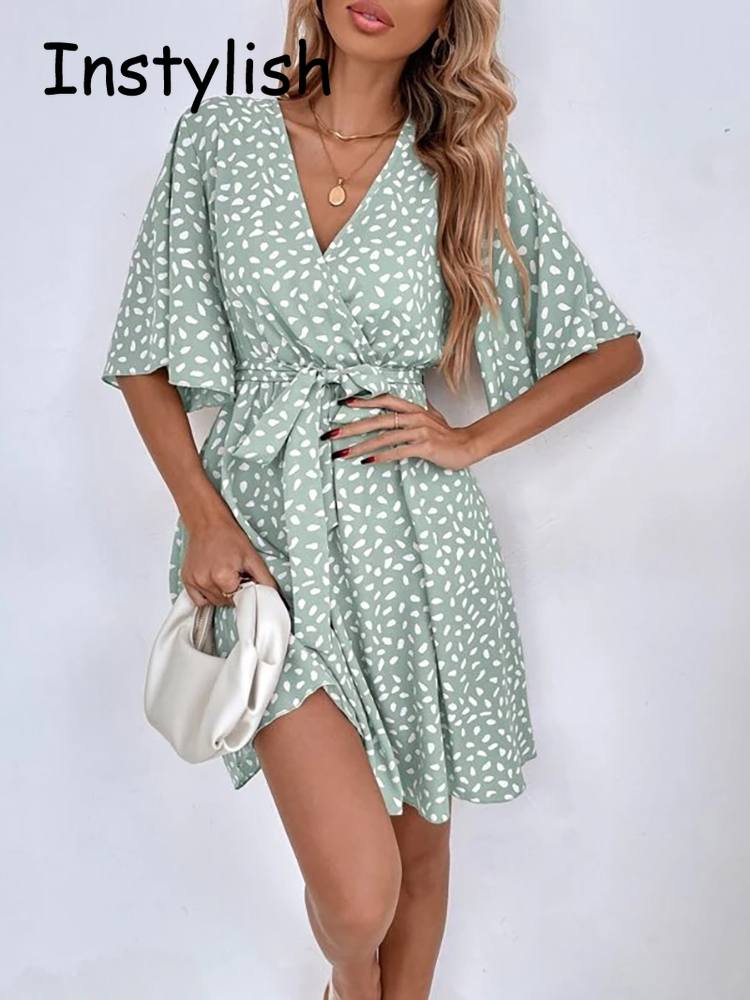 French Vintage Floral Midi Dress - فستان قصير منقط بطباعة صغيرة مع