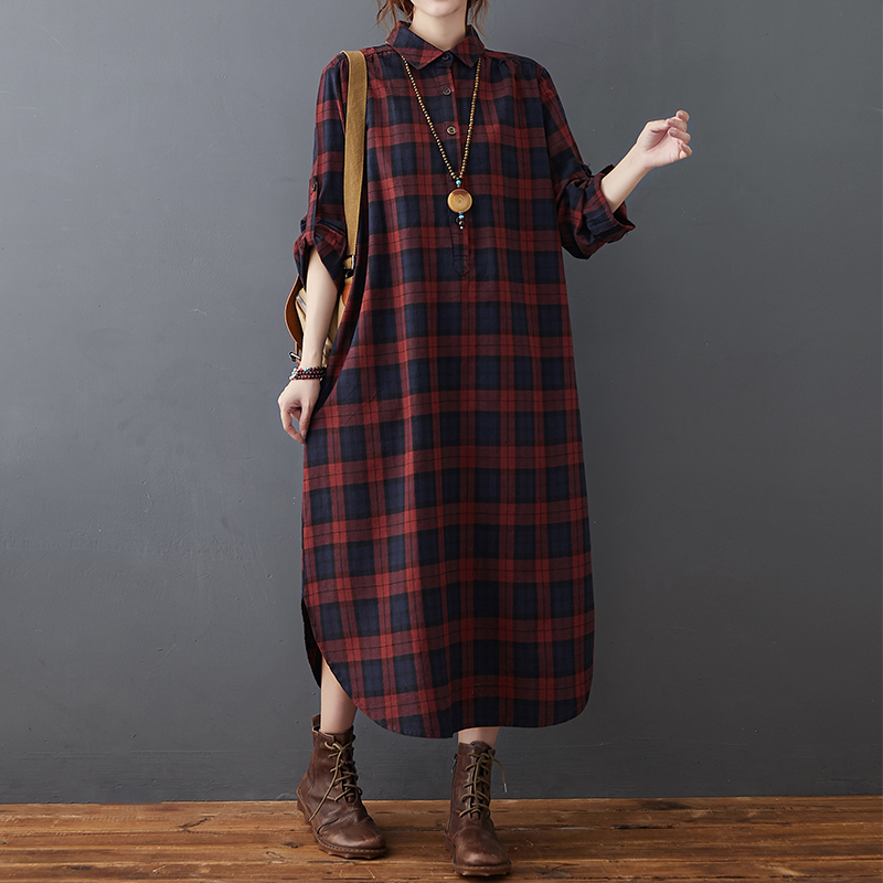 Casual Loose Linen Shirt Dress - فستان قطني كتاني للنساء، جديد لفصل