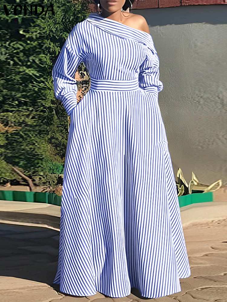 Off Shoulder Puff Sleeve Sundress - فوندا 2024 فستان ماكسي نسائي أنيق