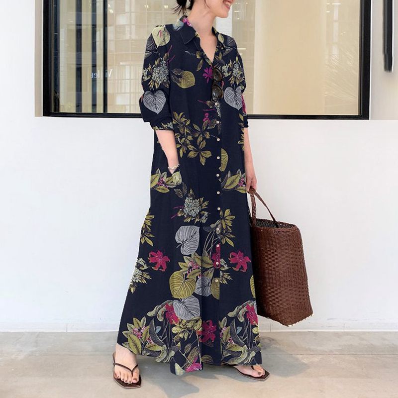 Casual Loose Linen Shirt Dress - خريف جديد حجم كبير فستان غير