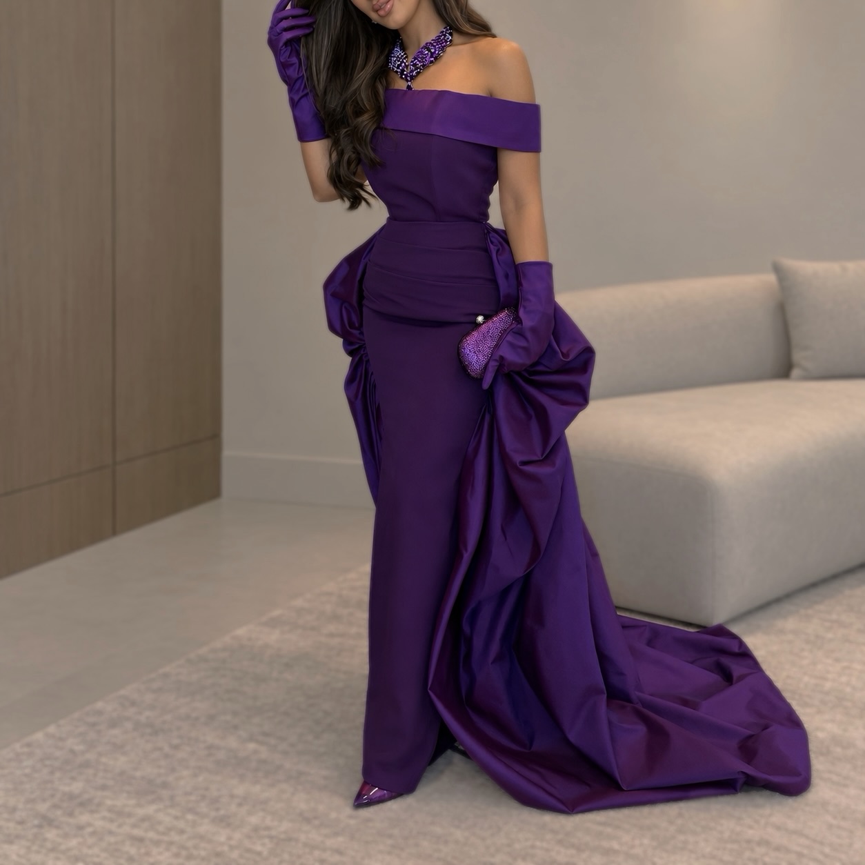Elegant Satin Evening Gown Split - فساتين سهرة ساتان مخصصة أنيقة باللون