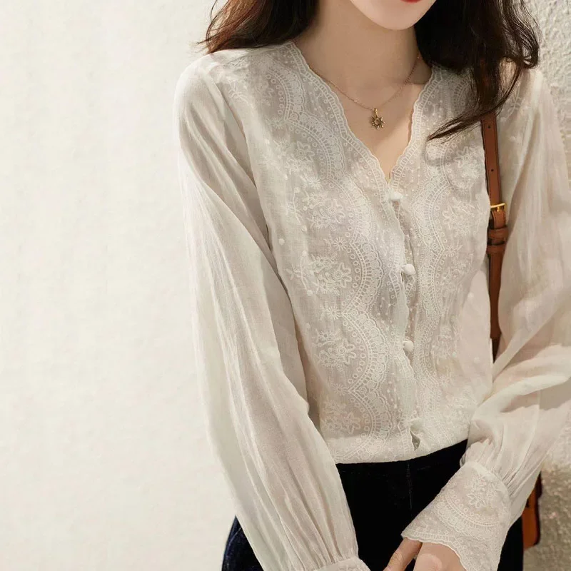 Casual Loose Linen Shirt Dress - GELITAYIN الخامس الرقبة طويلة الأكمام الكتان