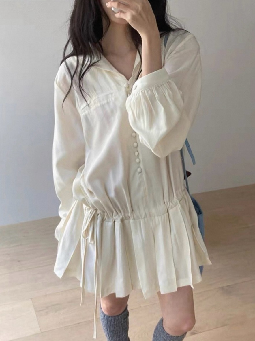 Korean Style A Line Shirt Dress - فستان نسائي أنيق بقصة A-line وياقة