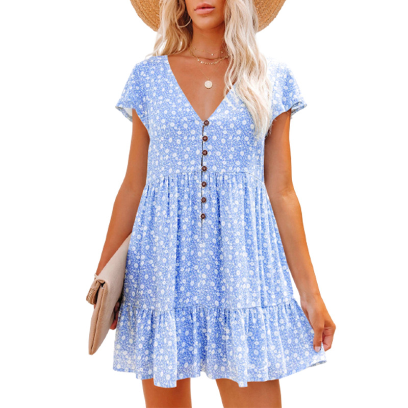 French Vintage Floral Midi Dress - في أوروبا والربيع والصيف فستان مستقل