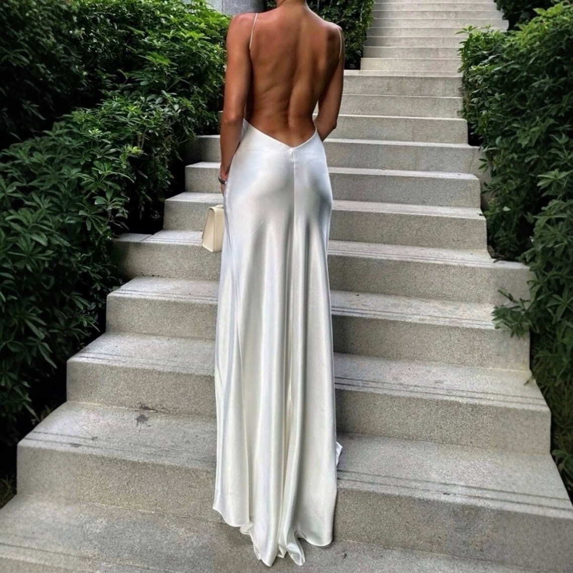فستان سهرة طويل من الساتان الأ - مراجعة Elegant Satin Evening Gown Split وسعره