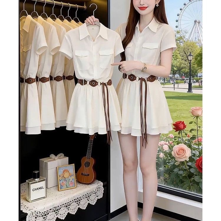 فستان قميص بأكمام قصيرة على ال - مراجعة Korean Style A Line Shirt Dress وسعره