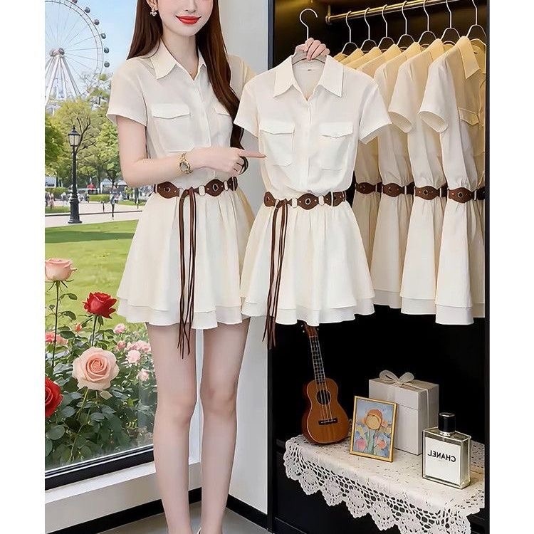 فستان قميص بأكمام قصيرة على ال - مراجعة Korean Style A Line Shirt Dress وسعره