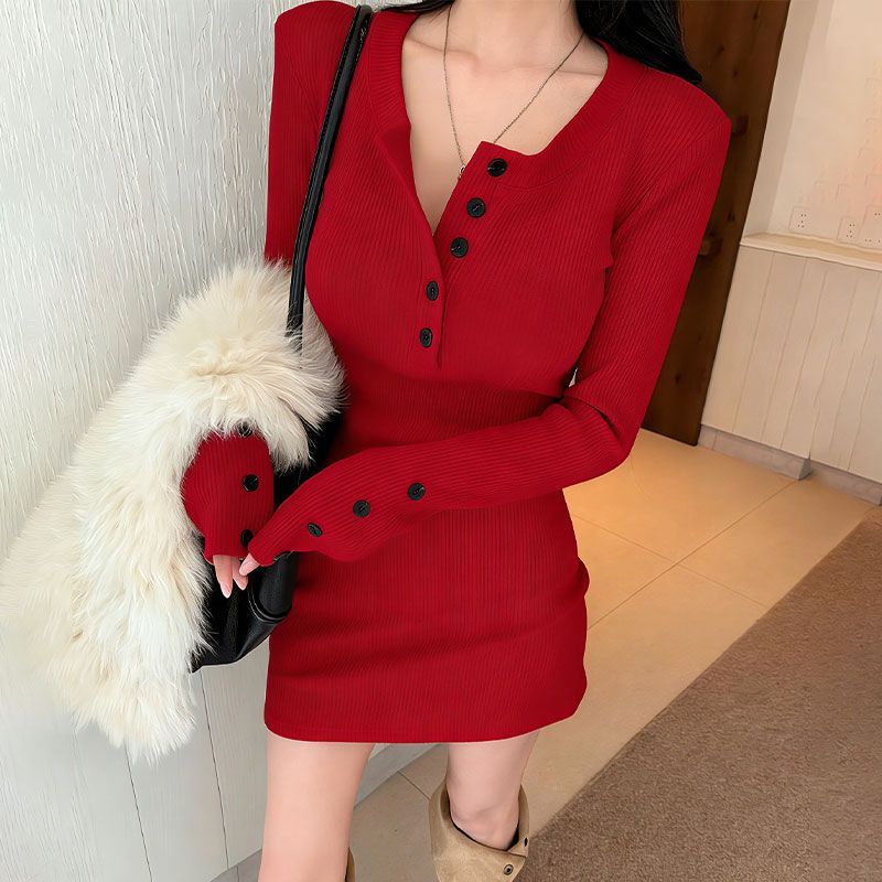 فساتين نسائية ضيقة منسوجة بأسل - مراجعة Bodycon Long Sleeve Ribbed Dress وسعره