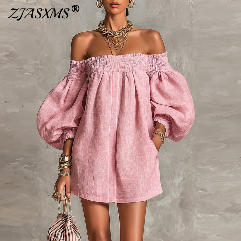 فستان صيفي جديد 2026 بأكتاف مك - مراجعة Off Shoulder Puff Sleeve Sundress وسعره