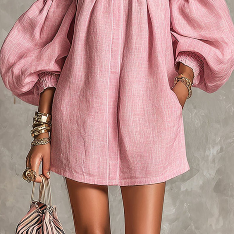 فستان نسائي جديد بلون موحد مكش - مراجعة Off Shoulder Puff Sleeve Sundress وسعره