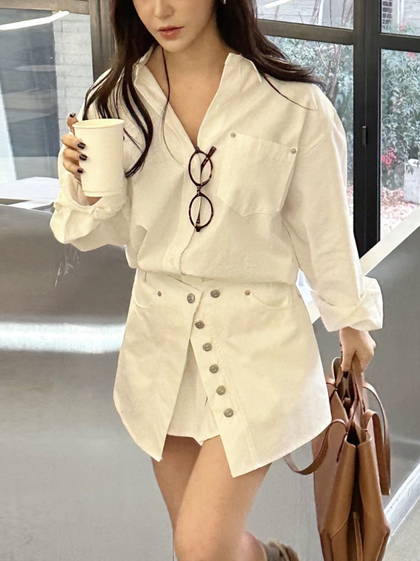 فستان قميص أبيض نسائي بتصميم ك - مراجعة Korean Style A Line Shirt Dress وسعره