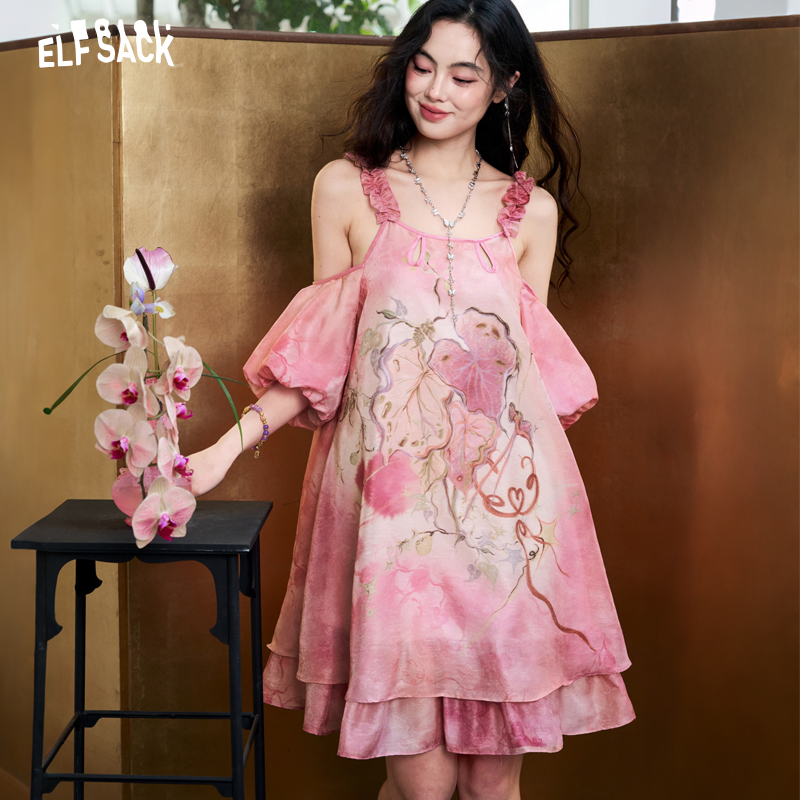 فستان نسائي من الشيفون الجاكار - مراجعة Off Shoulder Puff Sleeve Sundress وسعره