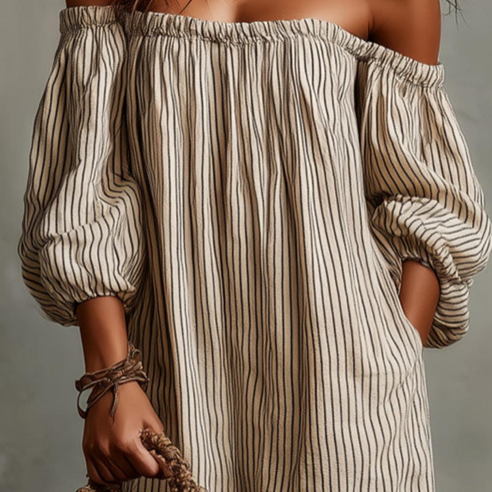 فستان ماكسي نسائي صيفي جديد بك - مراجعة Off Shoulder Puff Sleeve Sundress وسعره