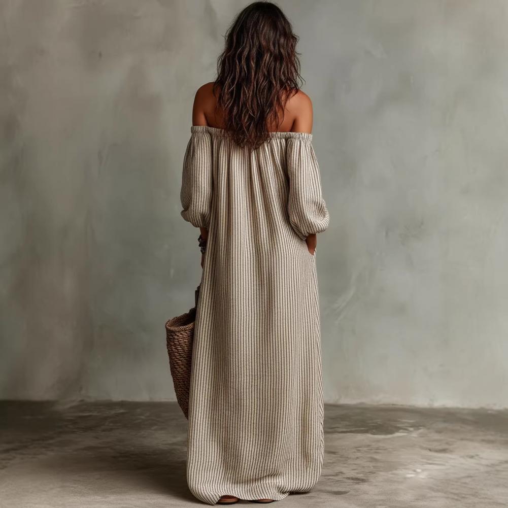 فستان ماكسي نسائي صيفي جديد بك - مراجعة Off Shoulder Puff Sleeve Sundress وسعره