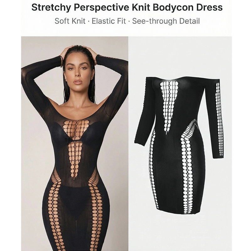 فستان شاطئي شفاف بأكمام طويلة  - مراجعة Sexy Mesh Sheer Bodycon Dress وسعره