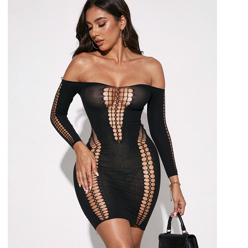 فستان شاطئي شفاف بأكمام طويلة  - مراجعة Sexy Mesh Sheer Bodycon Dress وسعره