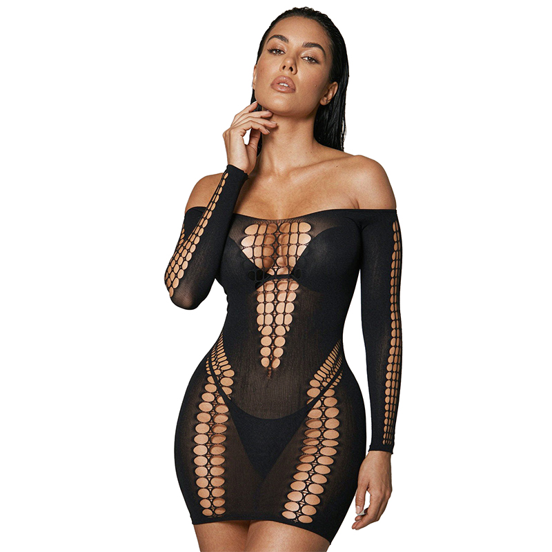 فستان شاطئي شفاف بأكمام طويلة  - مراجعة Sexy Mesh Sheer Bodycon Dress وسعره