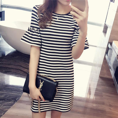 فستان صيفي مخطط للنساء بطول مت - مراجعة Korean Style A Line Shirt Dress وسعره