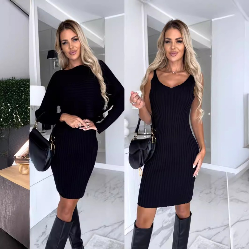 طقم خريفي جديد أنيق وجذاب مكون - مراجعة Bodycon Long Sleeve Ribbed Dress وسعره