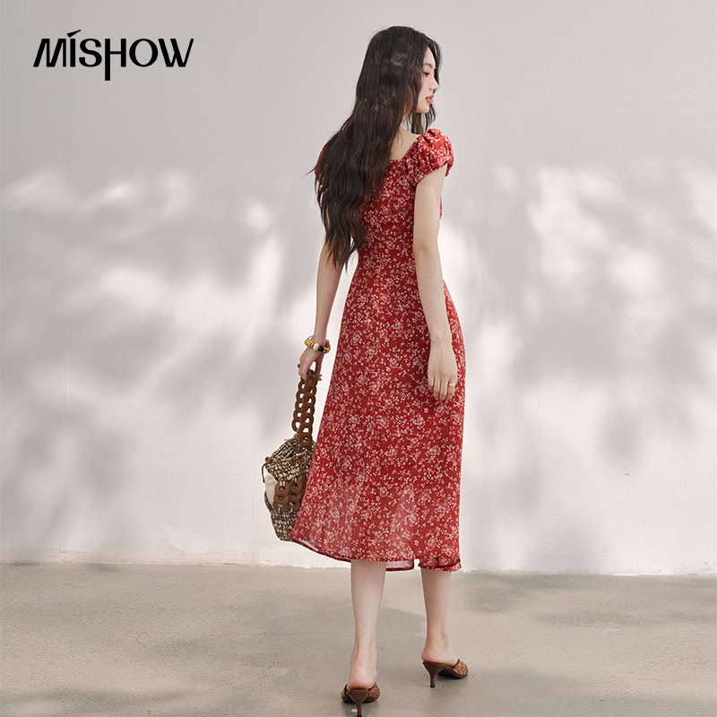 فستان ميدي نسائي من الشيفون ال - مراجعة French Vintage Floral Midi Dress وسعره