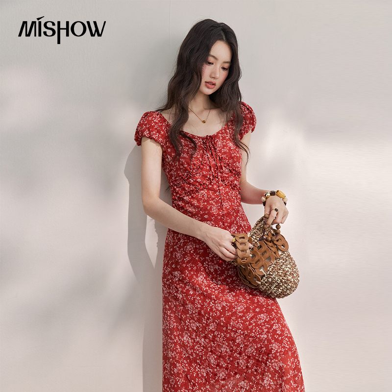 فستان ميدي نسائي من الشيفون ال - مراجعة French Vintage Floral Midi Dress وسعره