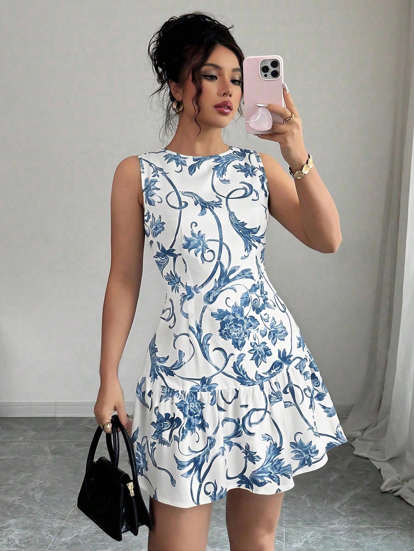 فستان نسائي قصير بدون أكمام مط - مراجعة French Vintage Floral Midi Dress وسعره