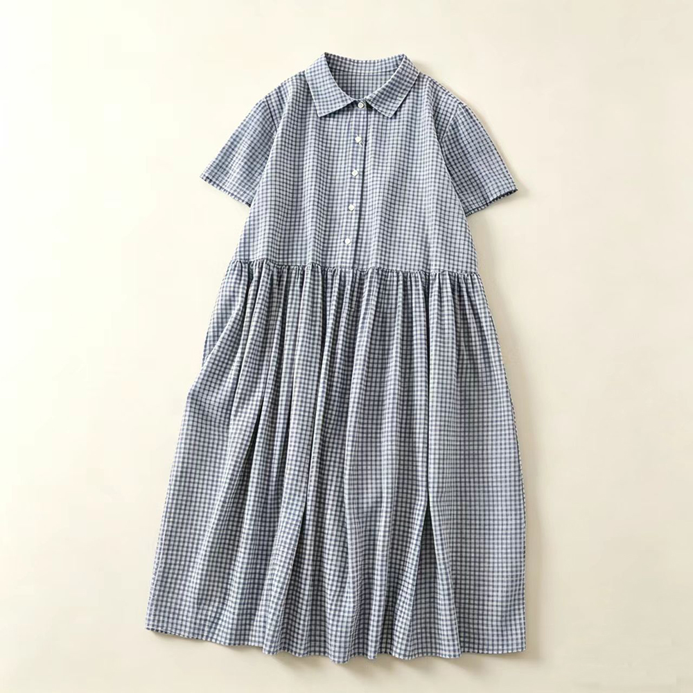 فستان ميدي أزرق مخطط بياقة للن - مراجعة Casual Loose Linen Shirt Dress وسعره