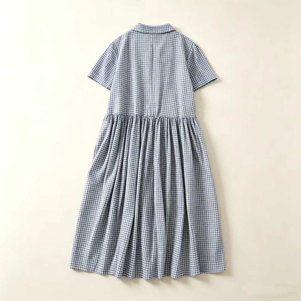 فستان ميدي أزرق مخطط بياقة للن - مراجعة Casual Loose Linen Shirt Dress وسعره
