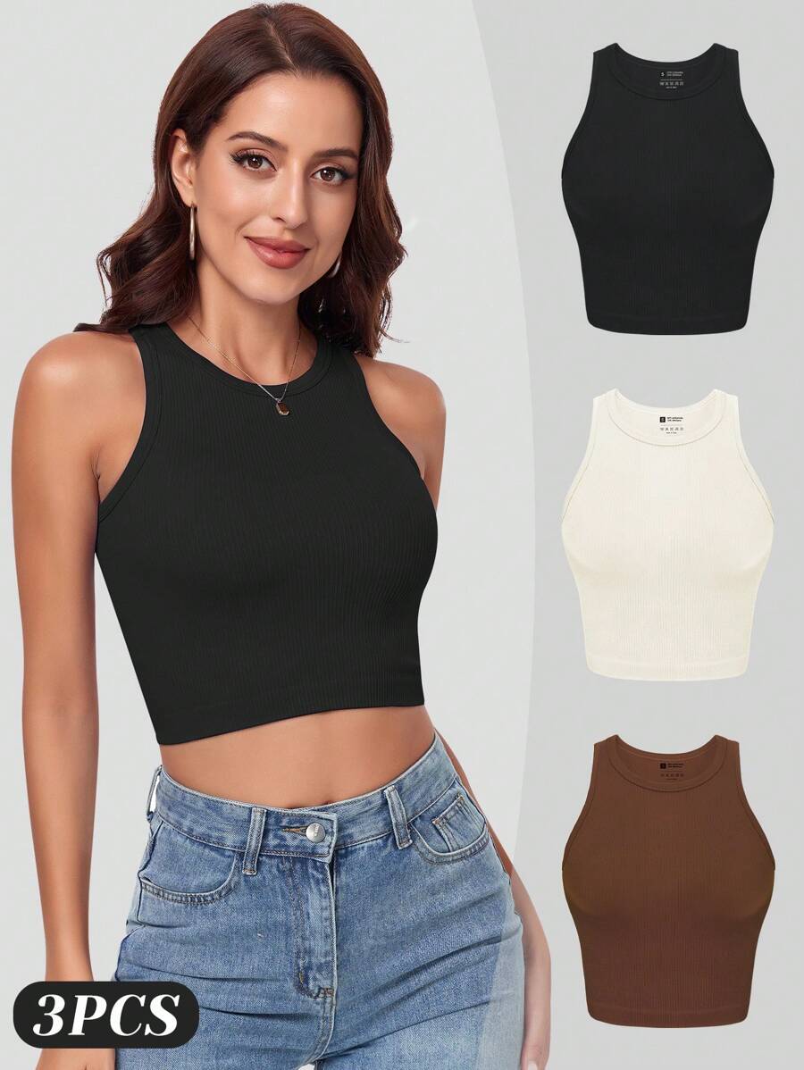 مجموعة من 3 قمصان نسائية قصيرة - مراجعة Seamless Ribbed Workout Tank Top وسعره