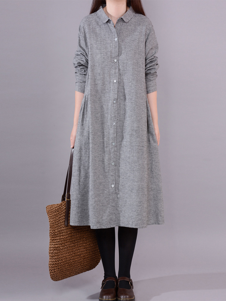 فستان قميص نسائي طويل الأكمام  - مراجعة Korean Style A Line Shirt Dress وسعره