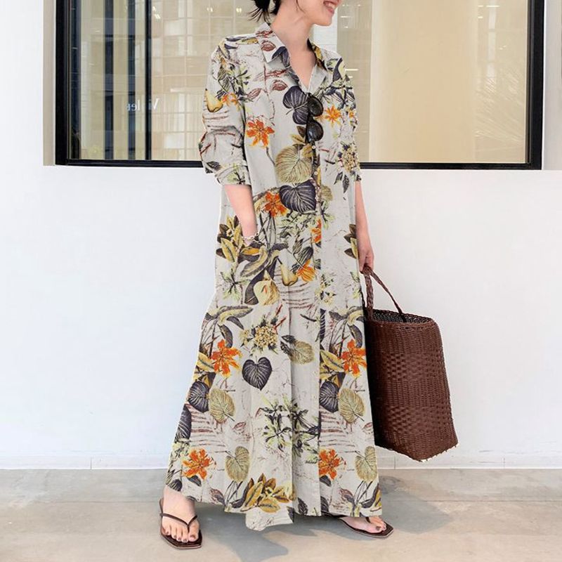 خريف جديد حجم كبير فستان غير ر - مراجعة Casual Loose Linen Shirt Dress وسعره