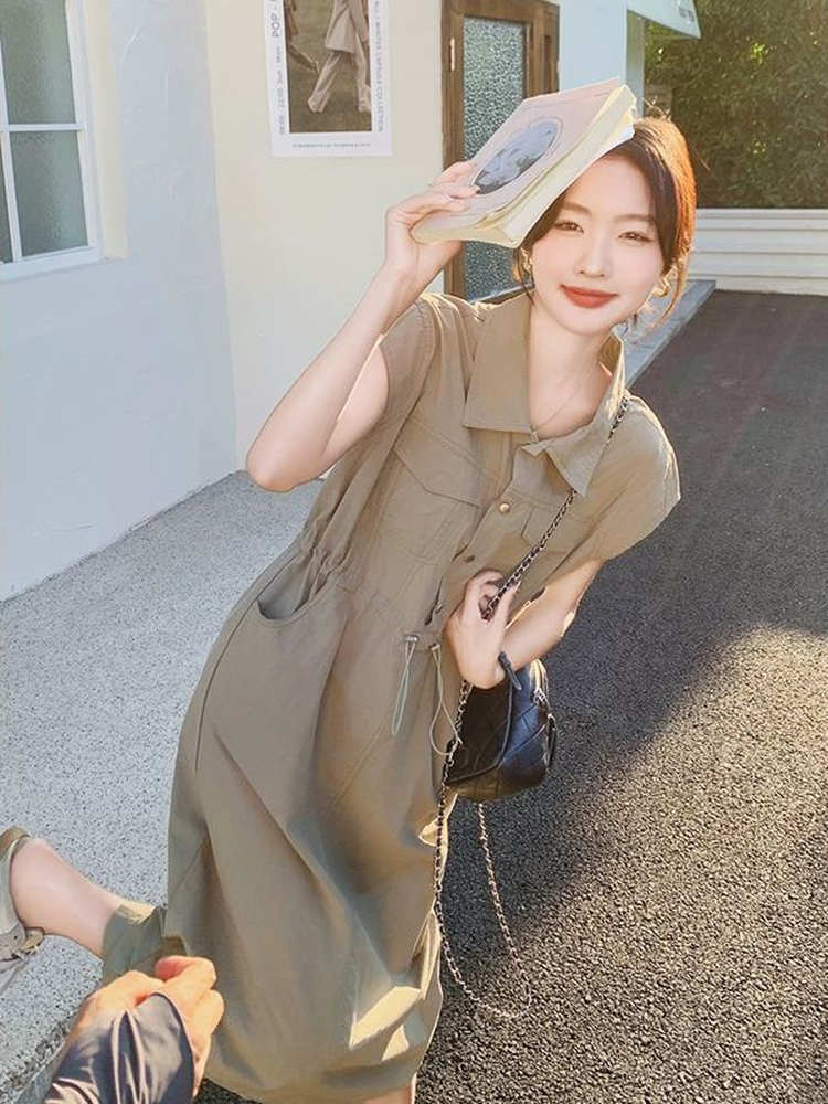فستان قميص نسائي كوري أنيق للت - مراجعة Korean Style A Line Shirt Dress وسعره