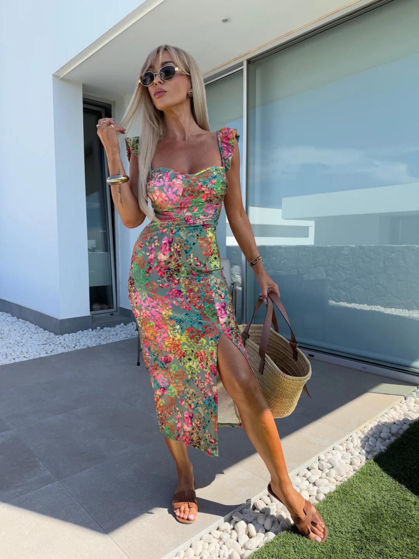فستان نسائي أنيق بتصميم أوروبي - مراجعة French Vintage Floral Midi Dress وسعره