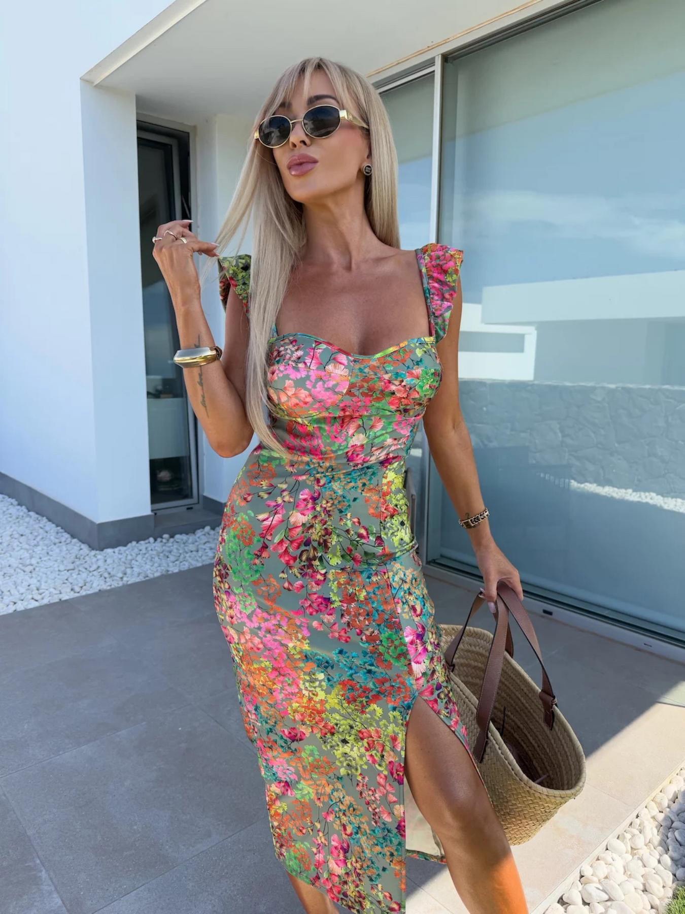 فستان نسائي أنيق بتصميم أوروبي - مراجعة French Vintage Floral Midi Dress وسعره
