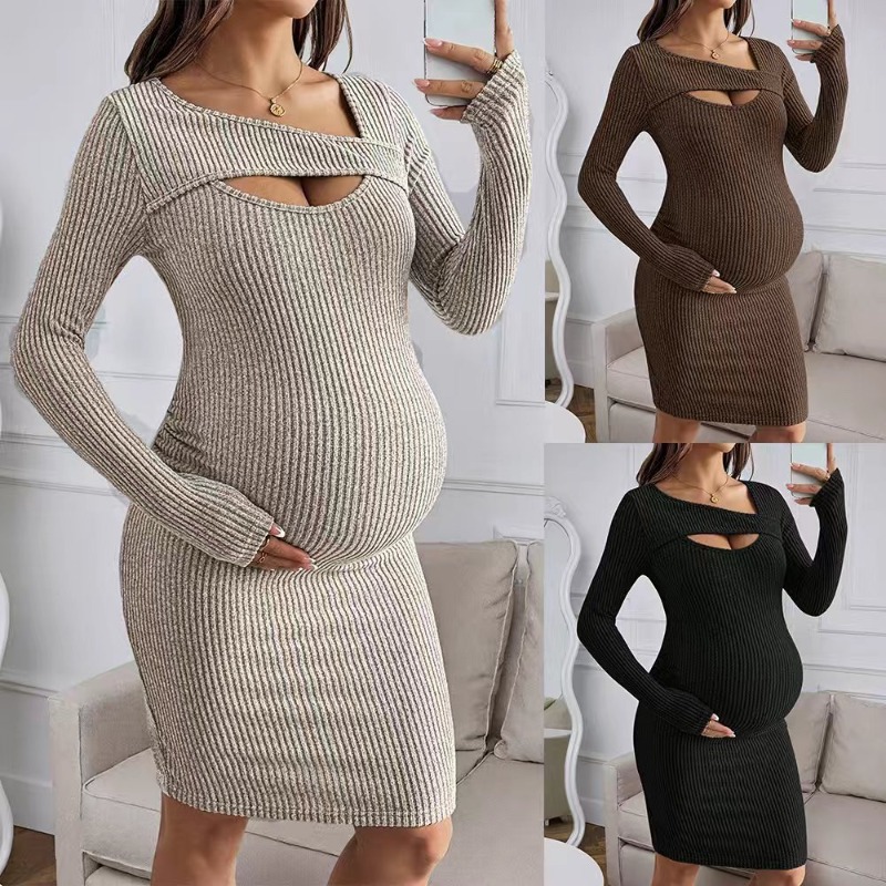 ملابس الأمومة: فستان مضلع بأكم - مراجعة Bodycon Long Sleeve Ribbed Dress وسعره