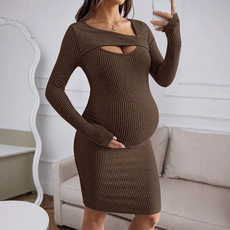 ملابس الأمومة: فستان مضلع بأكم - مراجعة Bodycon Long Sleeve Ribbed Dress وسعره