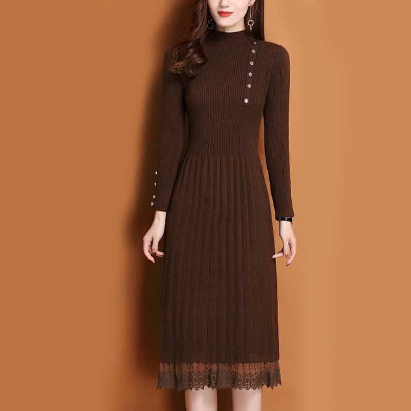 الدانتيل تنحنح أزرار المرأة ال - مراجعة Bodycon Long Sleeve Ribbed Dress وسعره