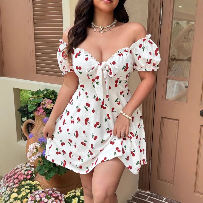 فستان صيفي نسائي بطبعة زهور، ف - مراجعة Off Shoulder Puff Sleeve Sundress وسعره