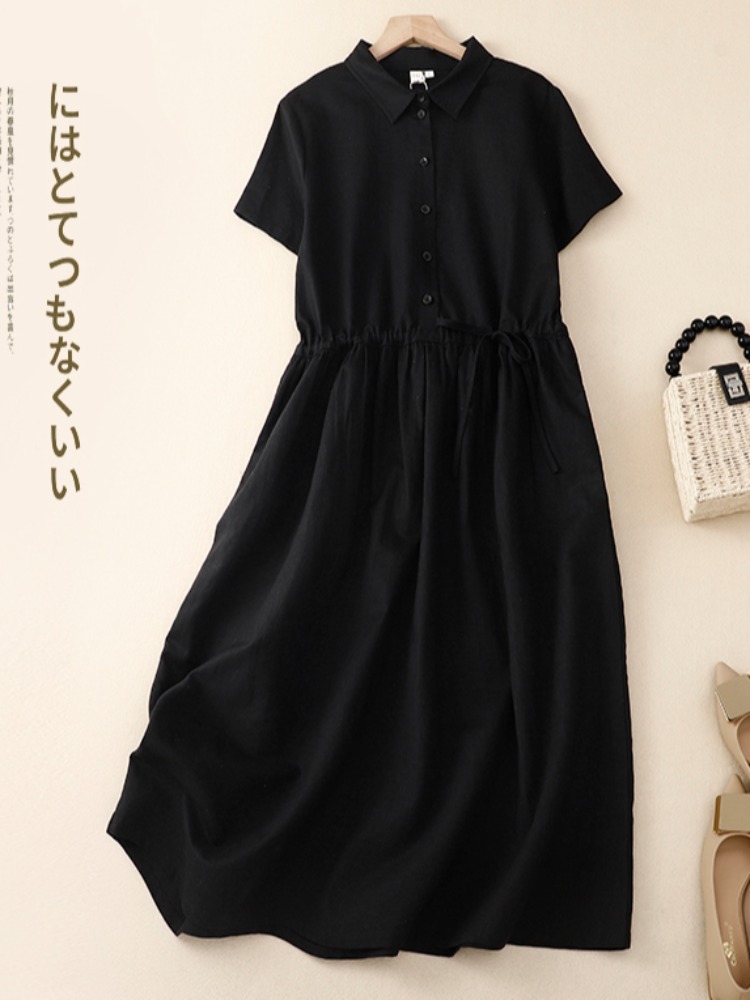 فستان نسائي صيفي أنيق من القطن - مراجعة Korean Style A Line Shirt Dress وسعره