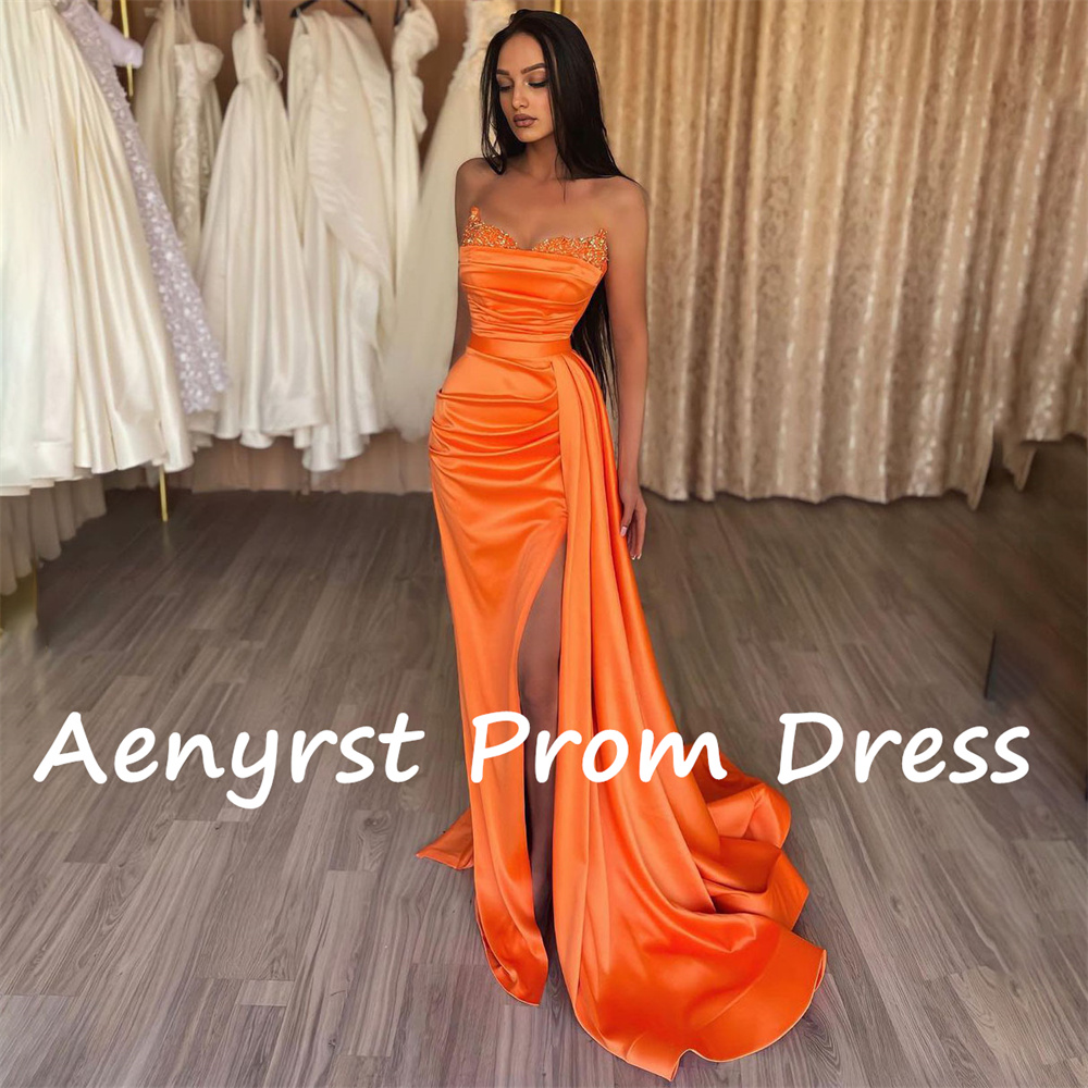 فساتين سهرة أنيقة بدون حمالات  - مراجعة Elegant Satin Evening Gown Split وسعره