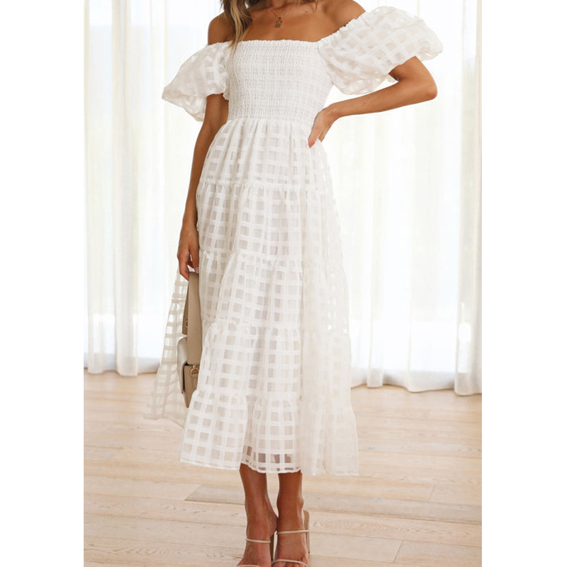 أنيقة قبالة الكتف المرأة الصيف - مراجعة Off Shoulder Puff Sleeve Sundress وسعره